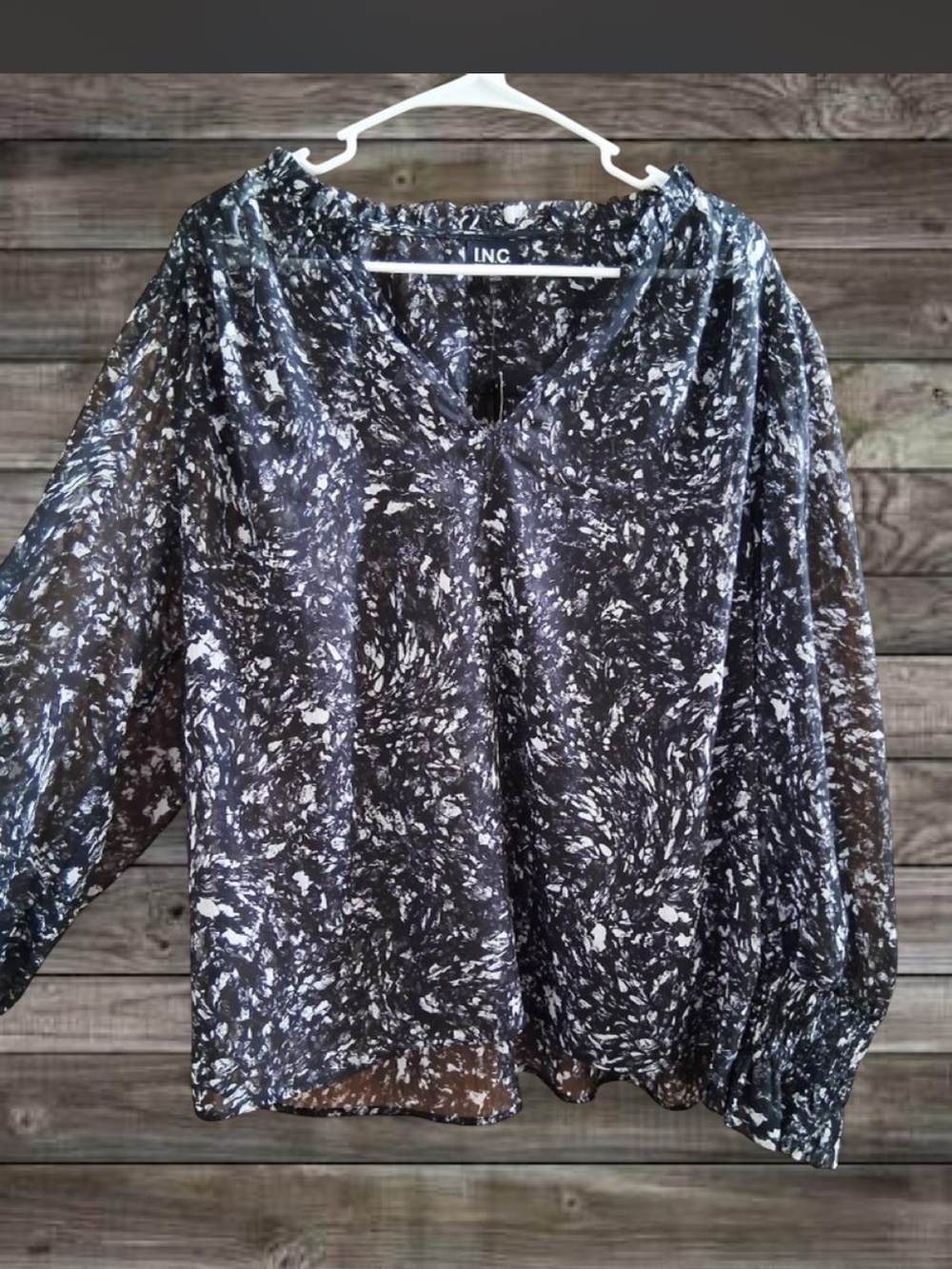 INC International Concepts Black & White Abstract Peasant Blouse